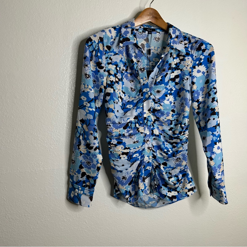 NWT Rails Lisa Ruched Long Sleeve Floral Button Down Blouse Zinnia XS - Picture 6 of 12